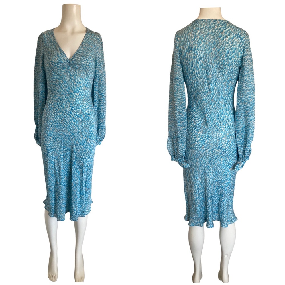 Diane Von Furstenberg Blue Silk Bubble Print Dress Sz 6 - Picture 3 of 6